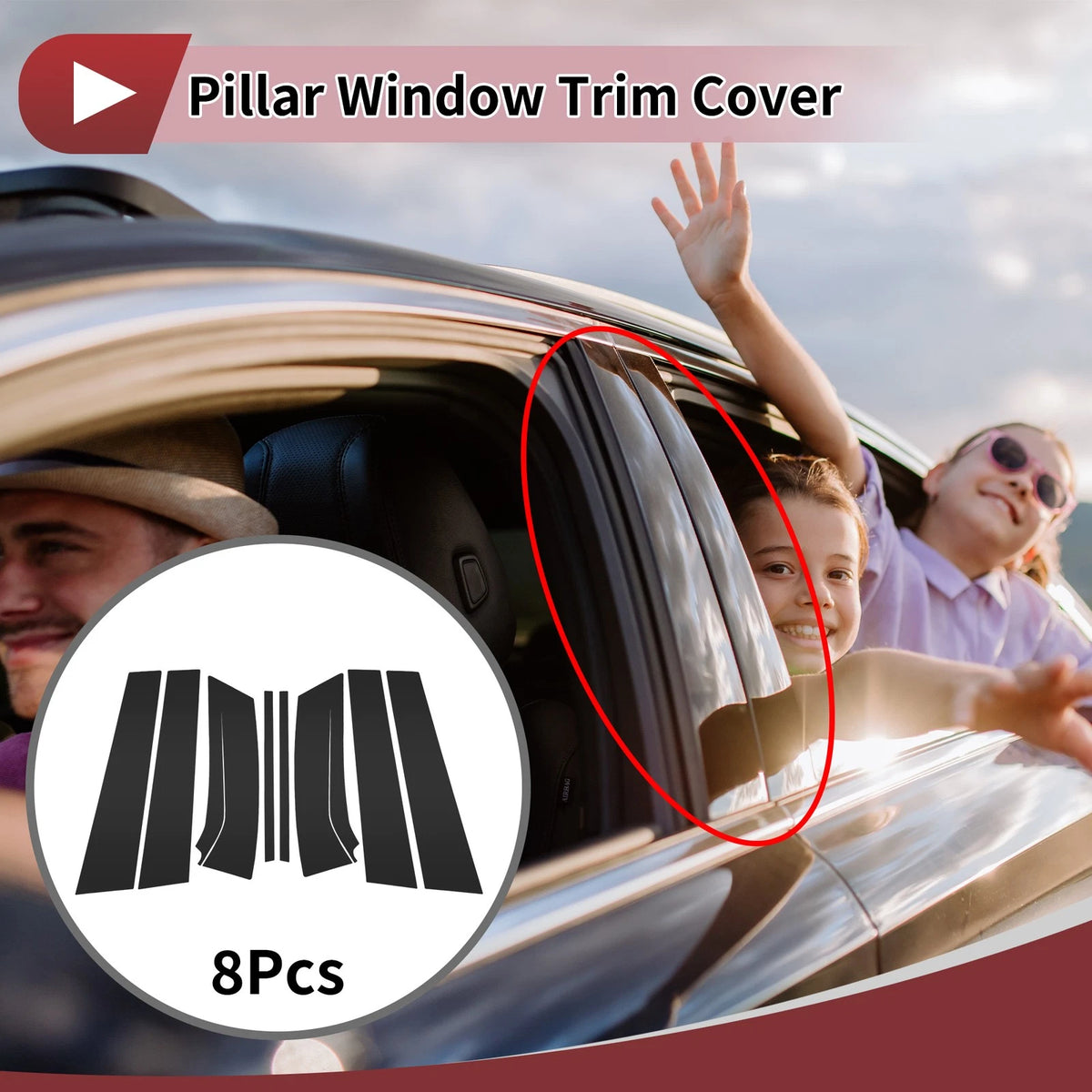 8 Pcs Car Door Pillar Window Trim for Suzuki SX4 (2015-2021) Black