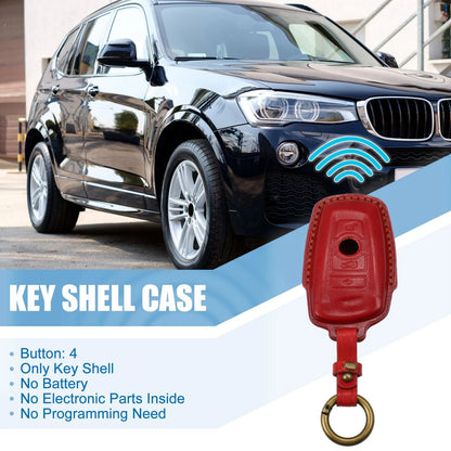 Faux Leather Blue Key Fob Case Cover 4 Button Protector for BMW