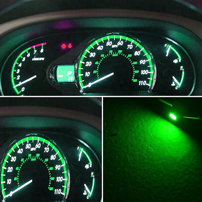 10 x Green T3 Neo Wedge 1-SMD LED Dash & Climate Light Bulbs
