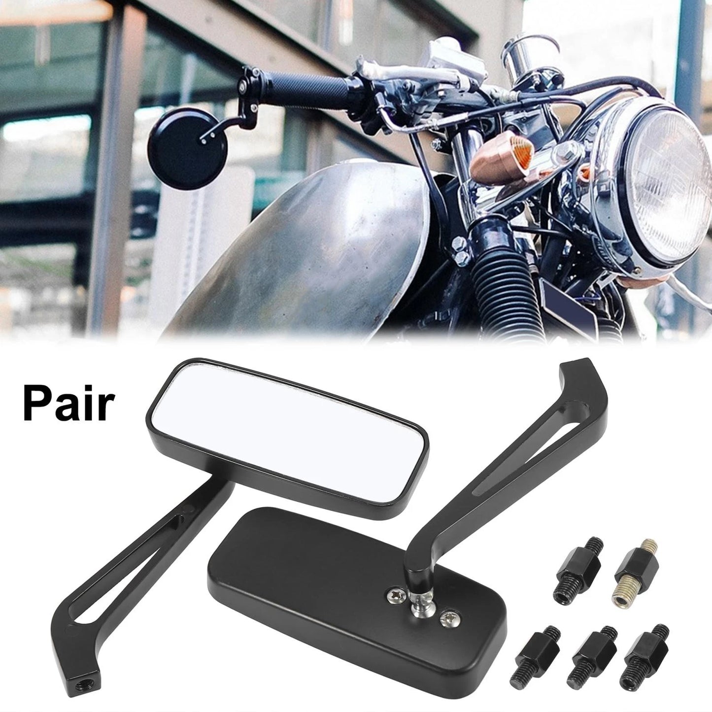 Pair 4.5x1.7 Motorcycle Rearview Mirrors Bar End Side Clear Mirror Black