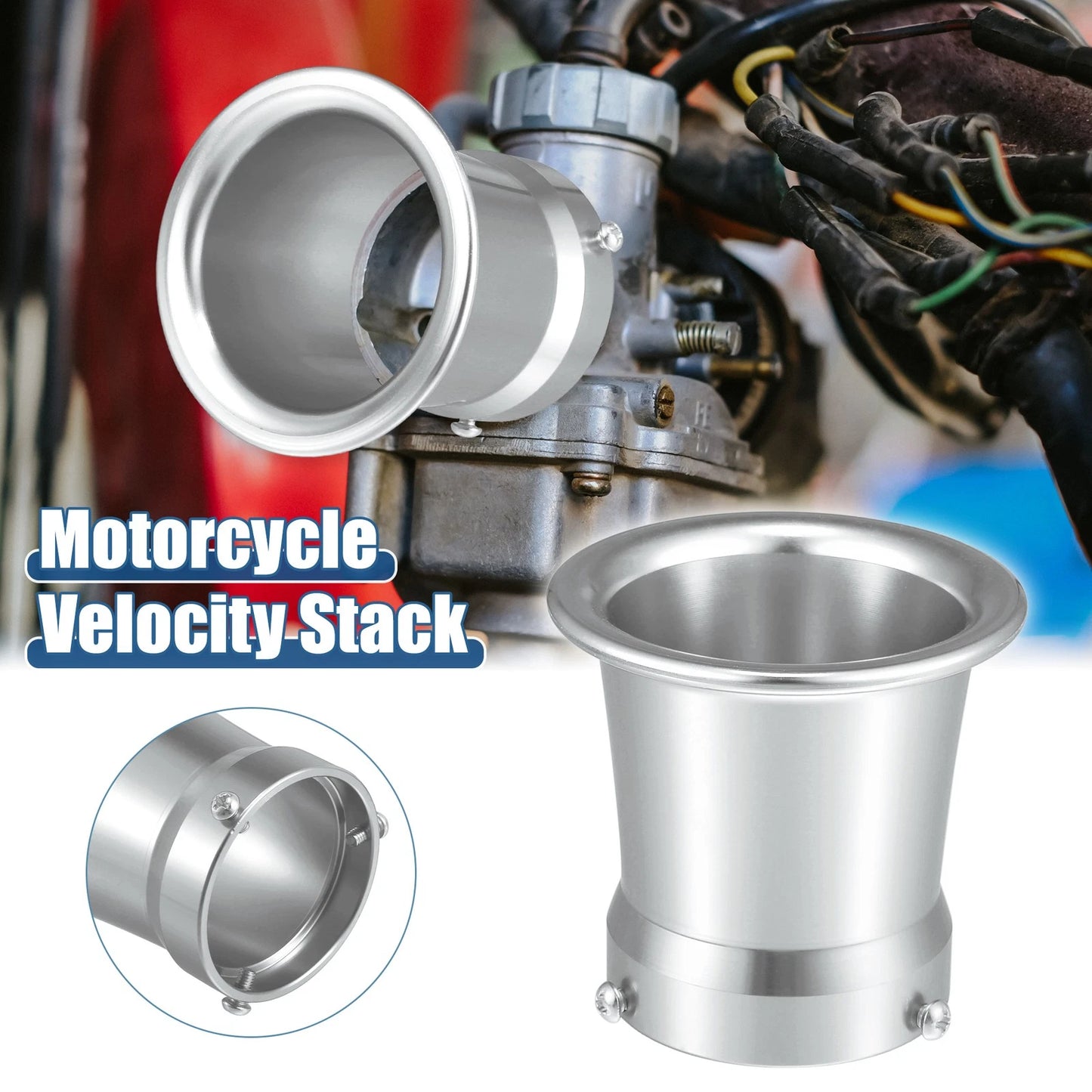 50mm Motorcycle Velocity Stack Carburetor Air Filter Funnel Silver Tone