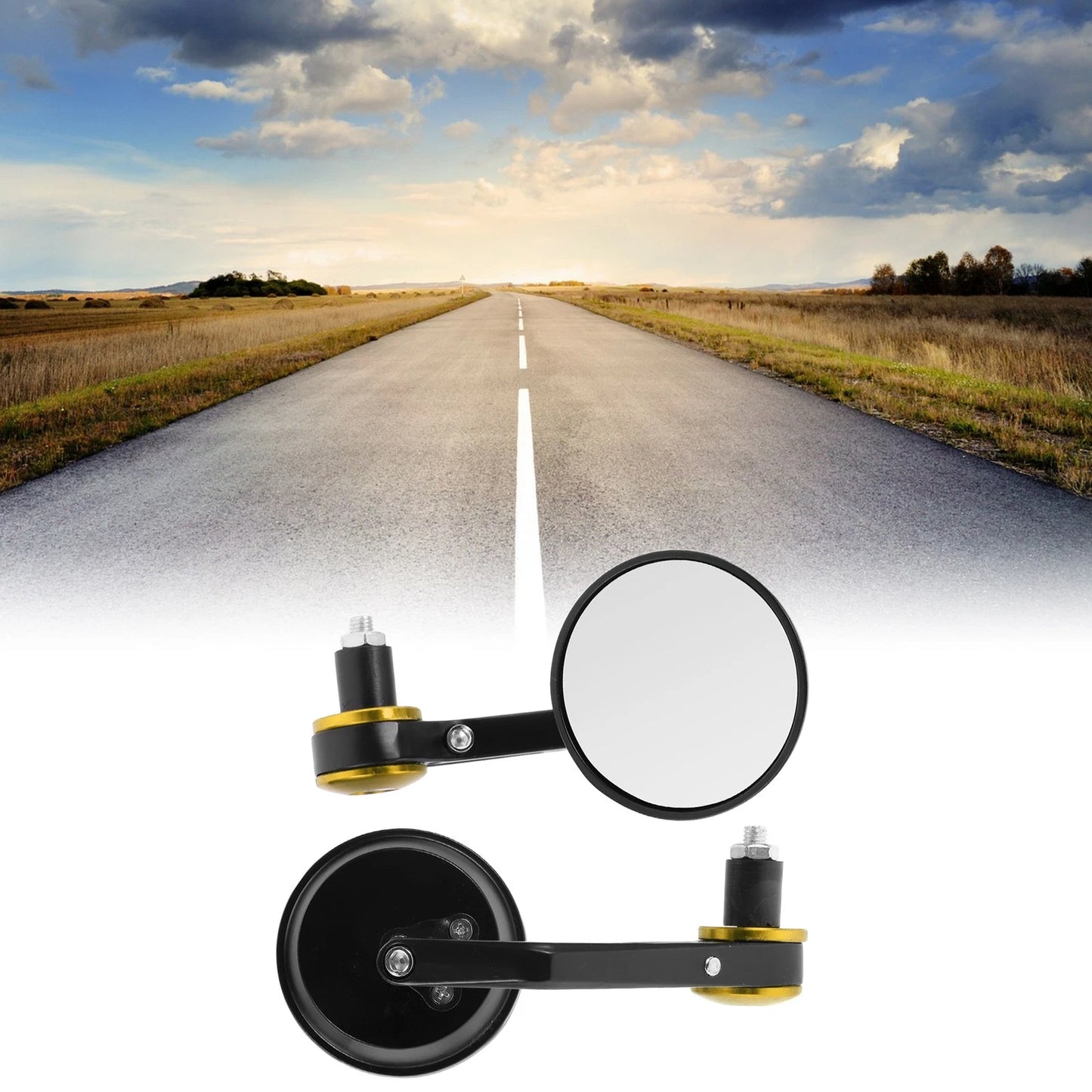 2 x Handlebar Mirrors for M8 Motorcycle – Black Gold Tone Aluminum