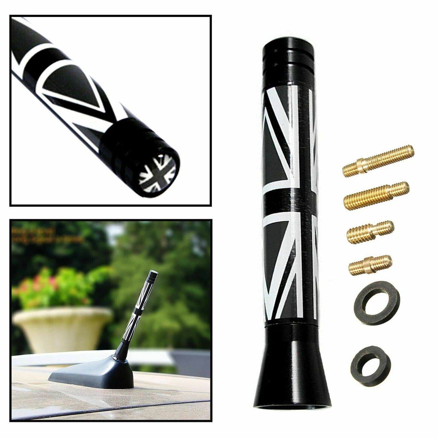 3" Short Antenna for MINI Cooper Union Jack Flag Style BLACK