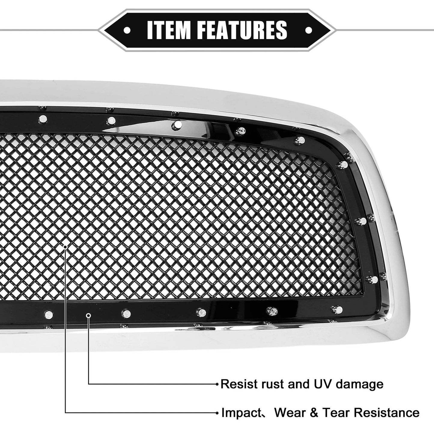 Front Grille Assembly Rivet for Dodge Ram Chrome Gloss Black