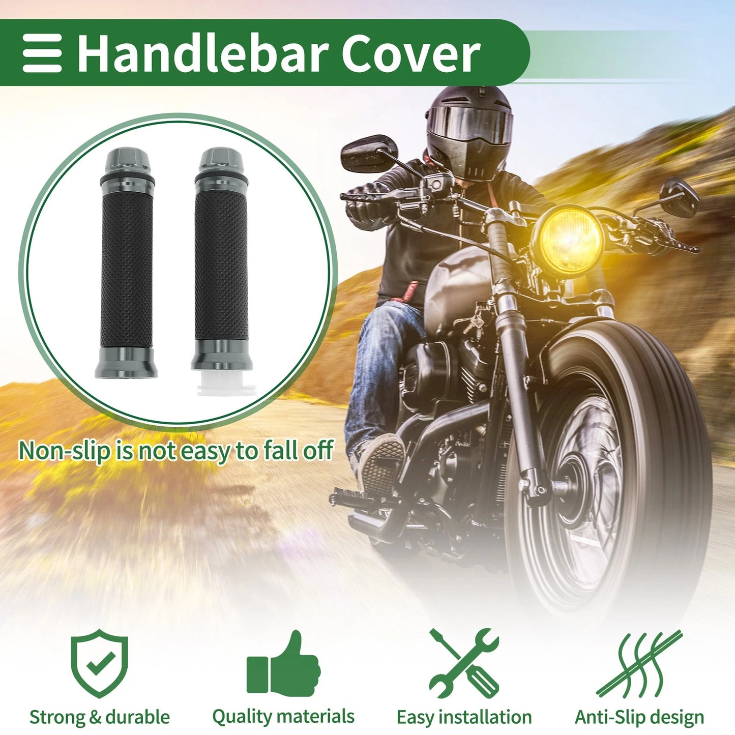 7/8" 22mm Hand Grips Cover Handlebar for Motorcycle Titanium Tone