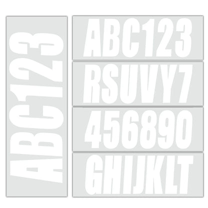White Decals for Boat Registration Letters & Numbers A-Z & 0-9, 4 Sets