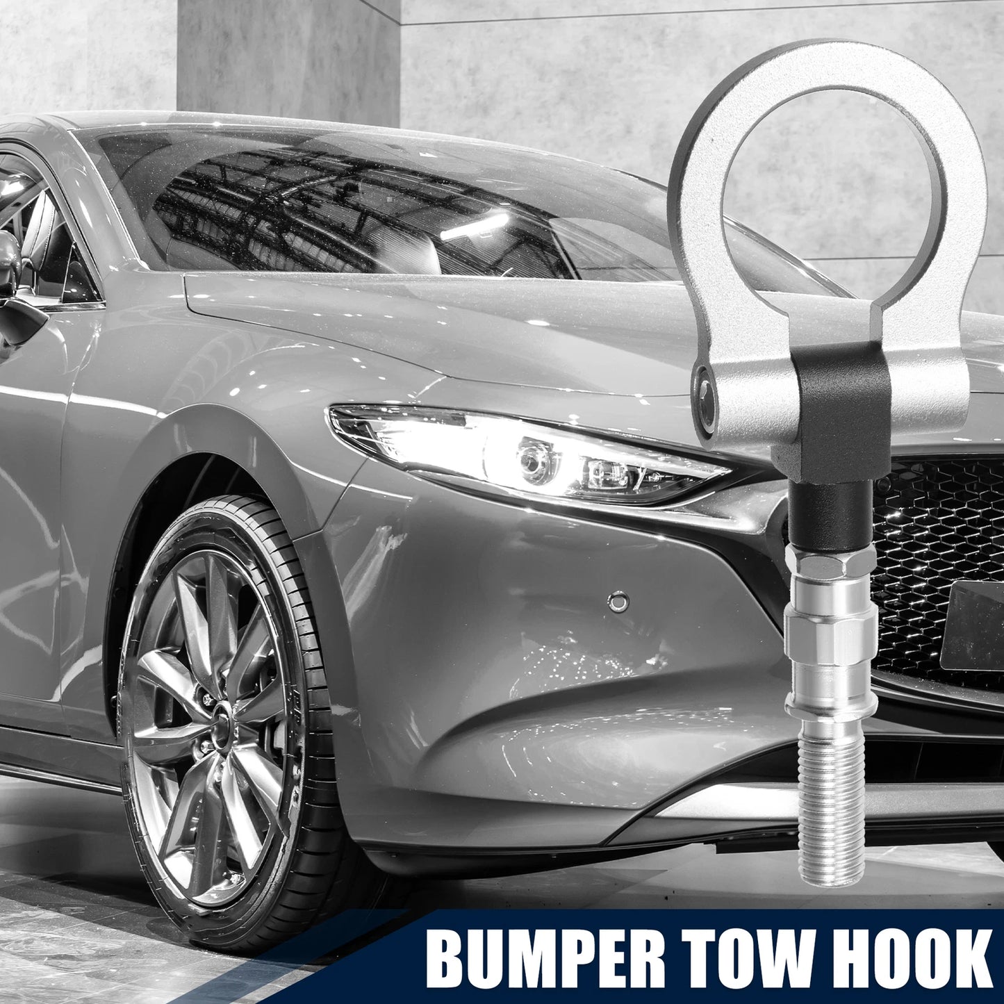 Silver Tone Round Bumper Tow Hook Eye Ring Screw for Mazda 3 (2004-2013)