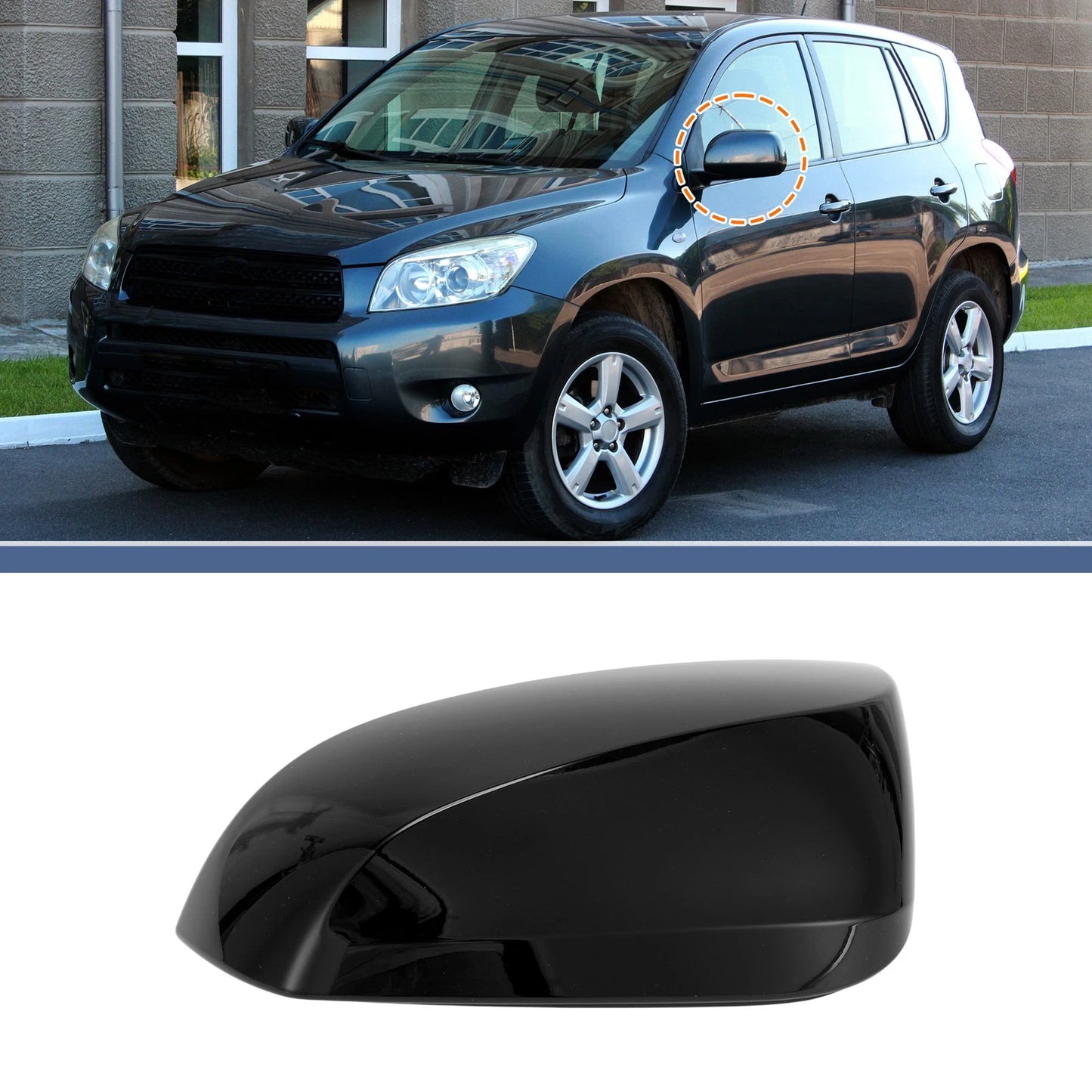 Gloss Black Left Passenger Side Mirror Cover for Toyota RAV4 (2019-2023)