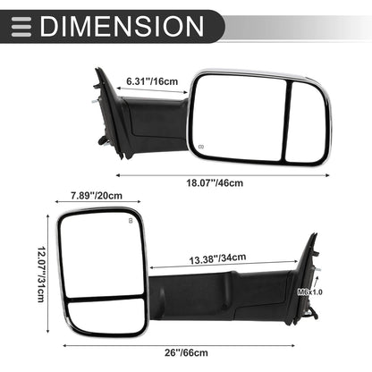 Tow Mirrors with Lights for Dodge Ram 1500 2500 (2009-2018)