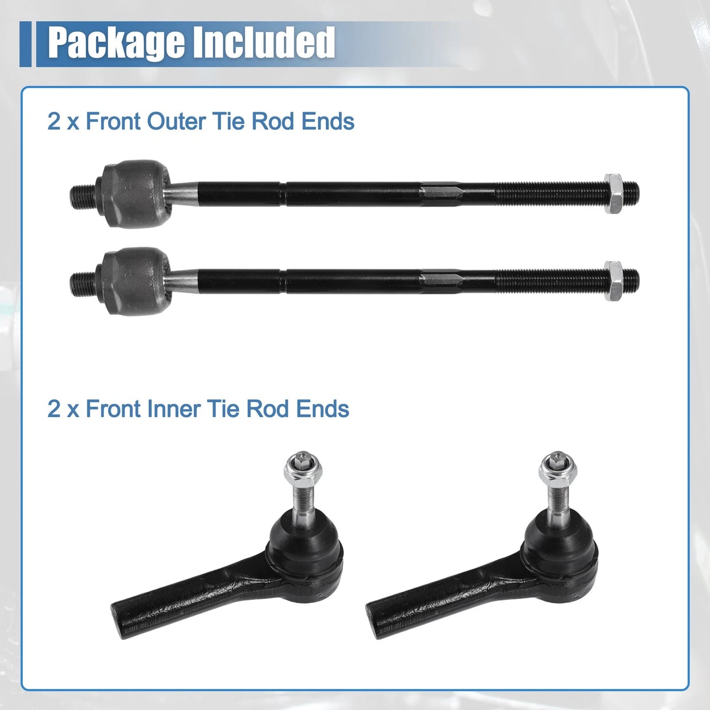 4 Pcs Front Inner & Outer Tie Rod End Link Set for Dodge Caravan