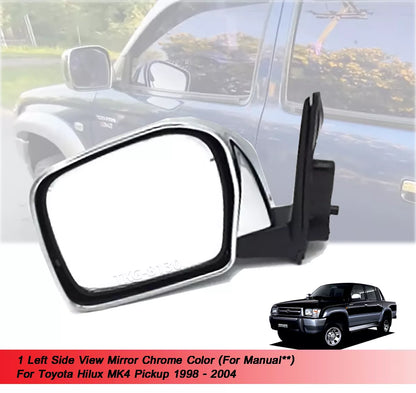 LH Manual Side View Mirror Chrome for Toyota Hilux MK4 MK5 (1998-2004)