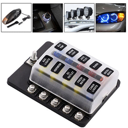 10-Way Blade Fuse Holder Box with LED Indicator for Marine 12V (N/A)