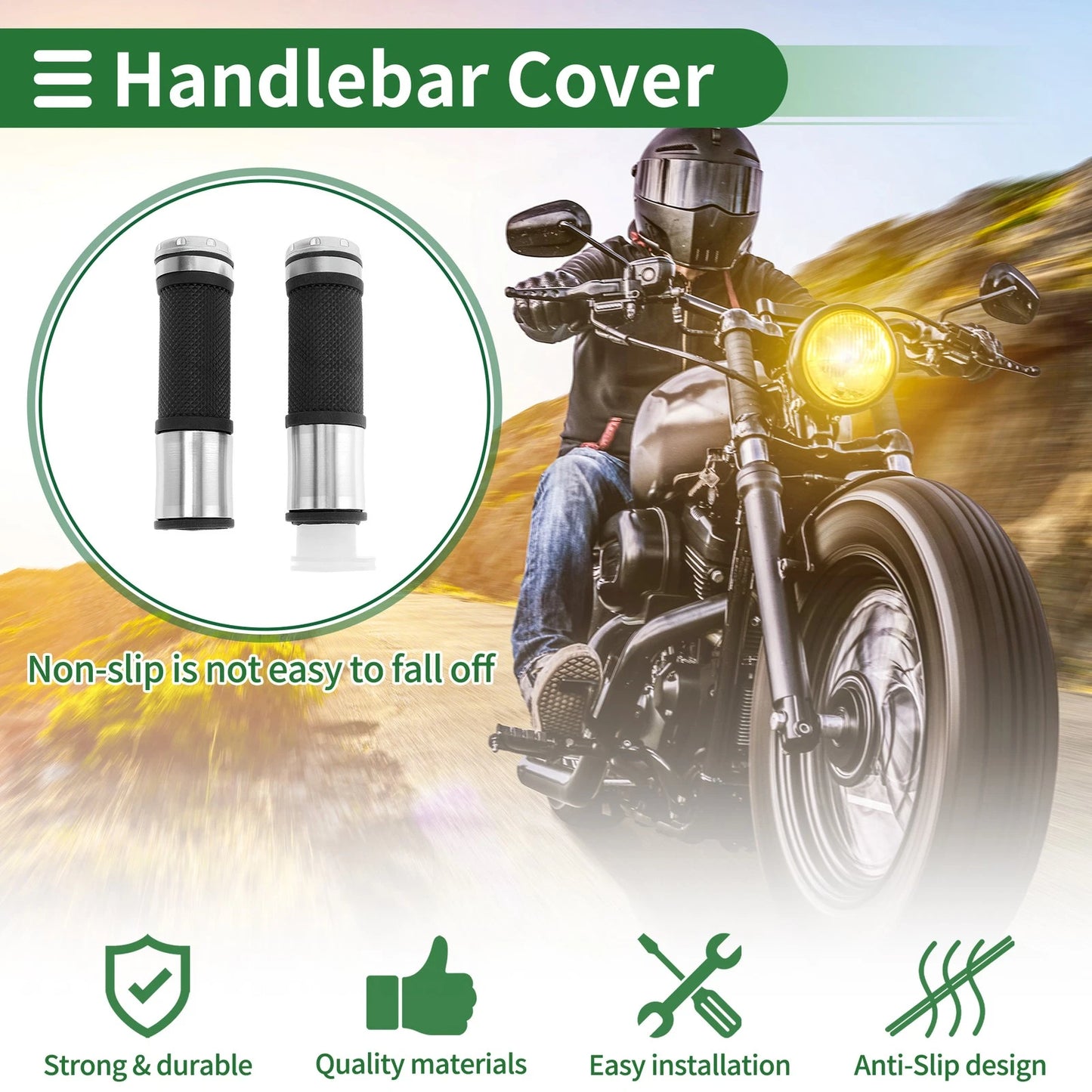 7/8 Hand Grips Cover Silver Tone for Motorcycle