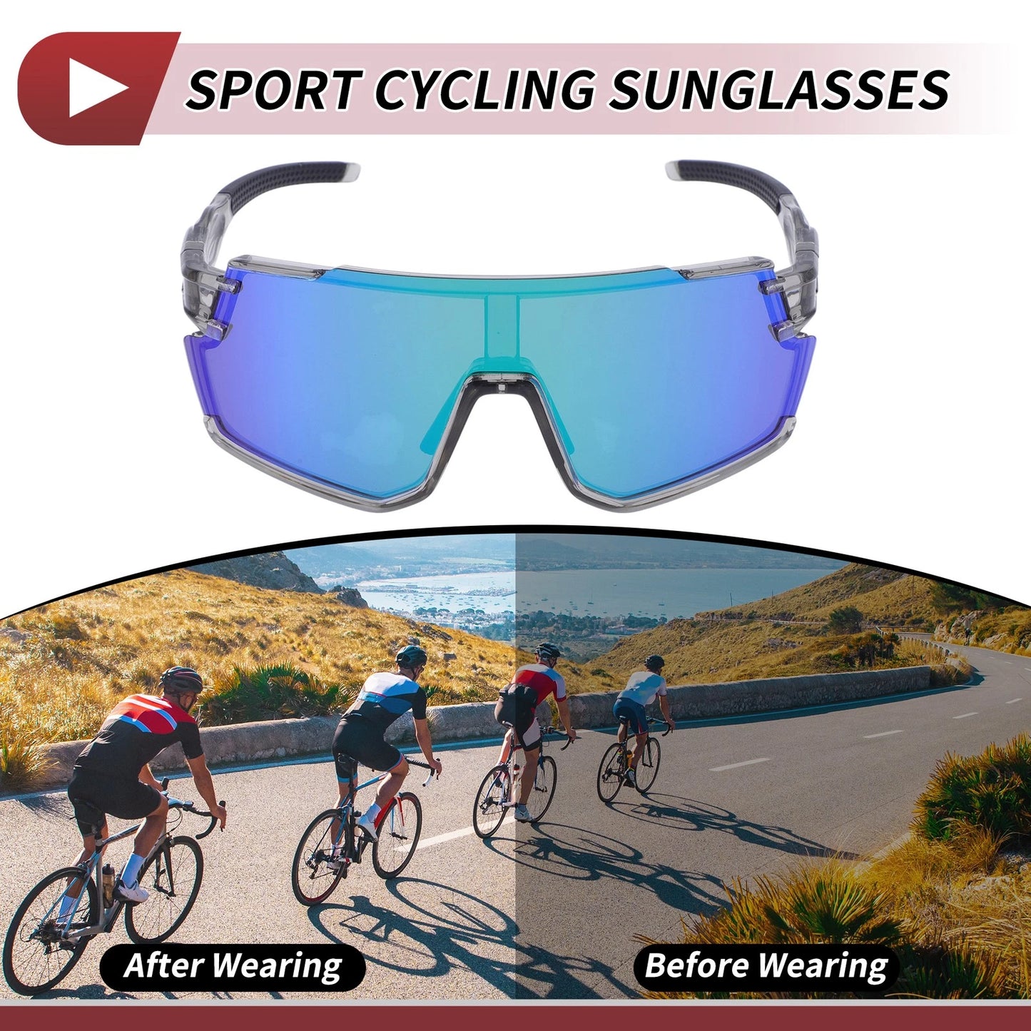 Motorcycle Riding Goggles Green Lens Gray Frame Cycling Sunglasses