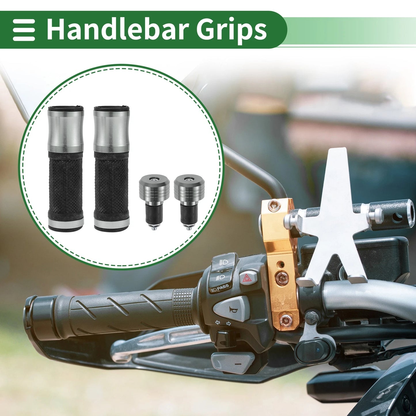 7/8" 22mm Hand Grips Cover Kit Rubber Titanium Tone for Motorcycle