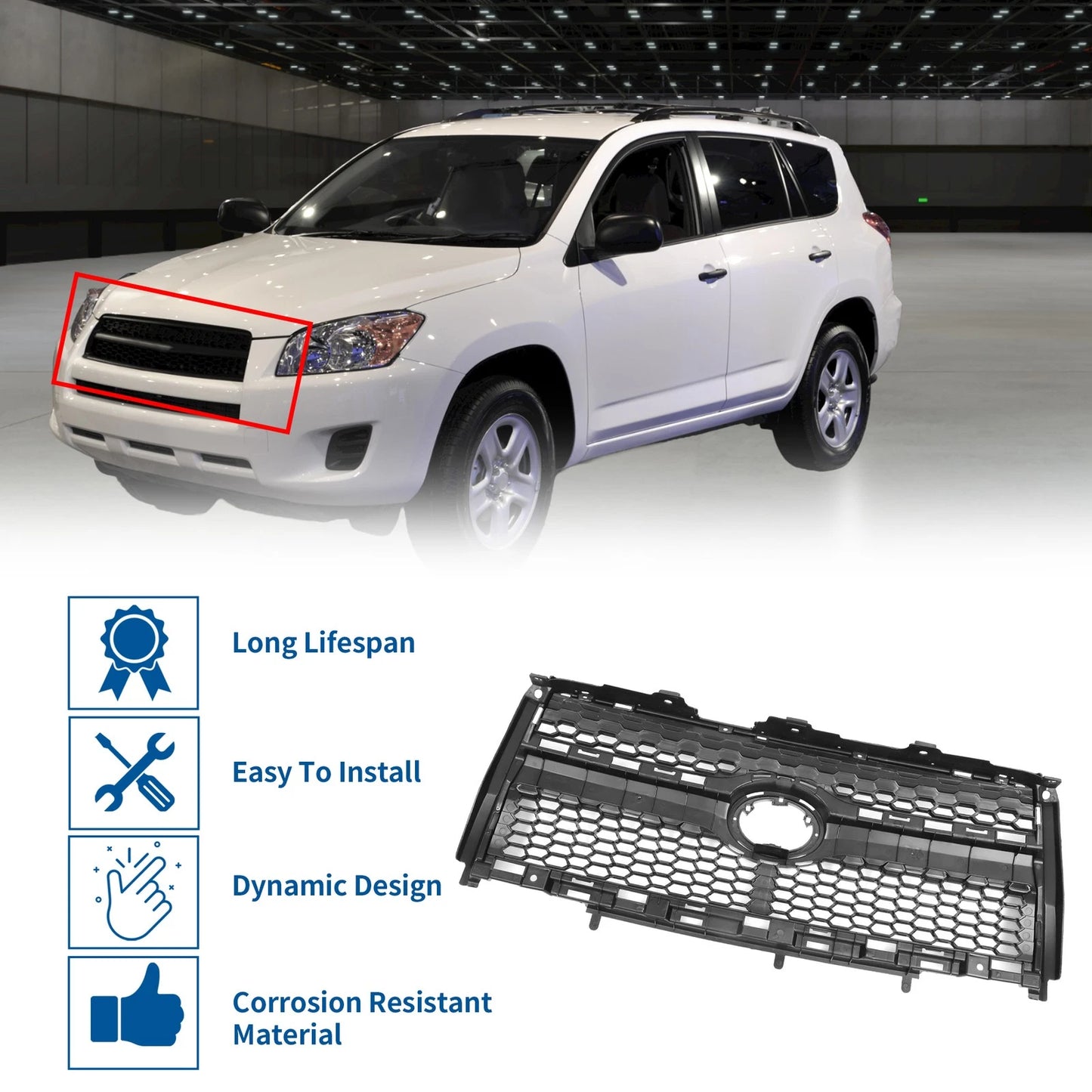 Front Bonnet Bumper Grille for Toyota RAV4 2009-2012 Black
