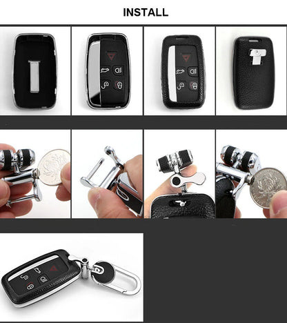 White Leather Remote FOB Key Cover Bag Fit For Land Rover LR4 Discovery Sport
