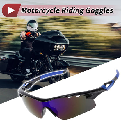 1 Set Motorcycle Riding Goggles Blue Lens Blue Frame PC Cycling Sunglasses