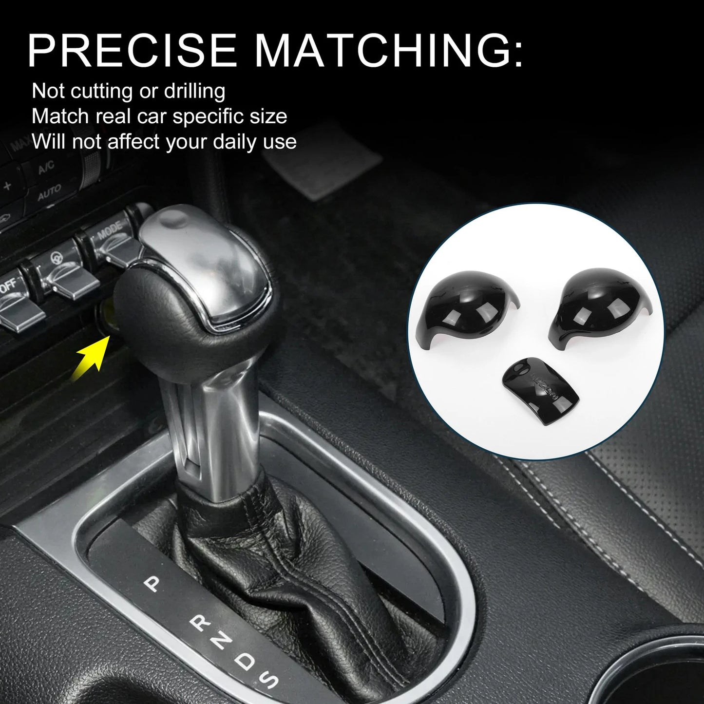 Black Gear Shift Knob Cover for Ford Mustang (2015-2023) 1 x Set