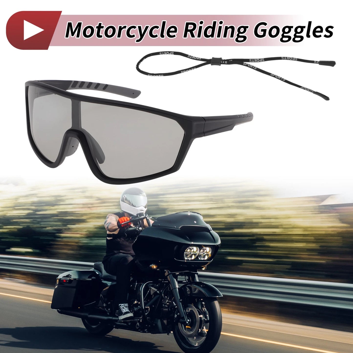 Set Motorcycle Riding Goggles Light Gray Lens Black Gray Frame PC UV400