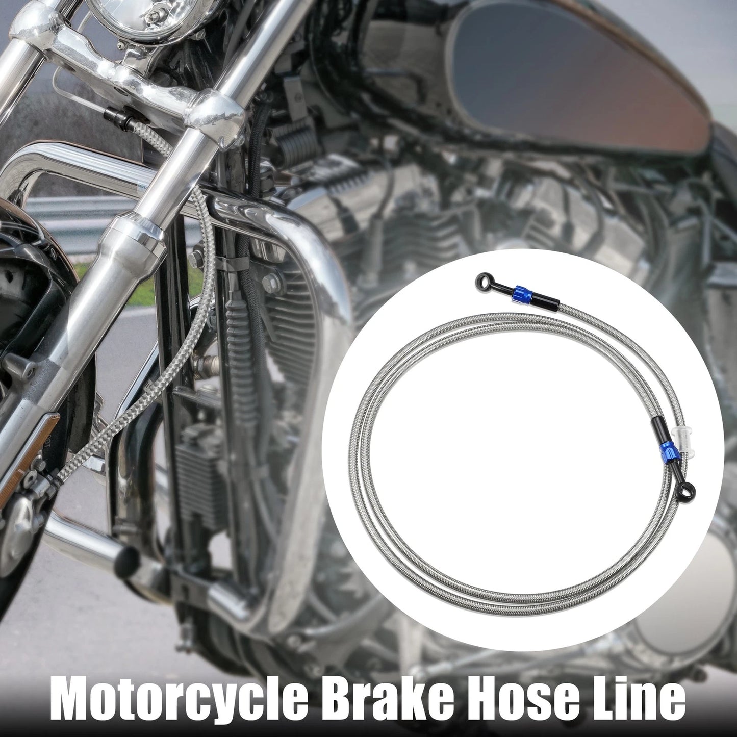 90 Degree Brake Hose Motorcycle Braided Line Tube 180cm Silver Tone