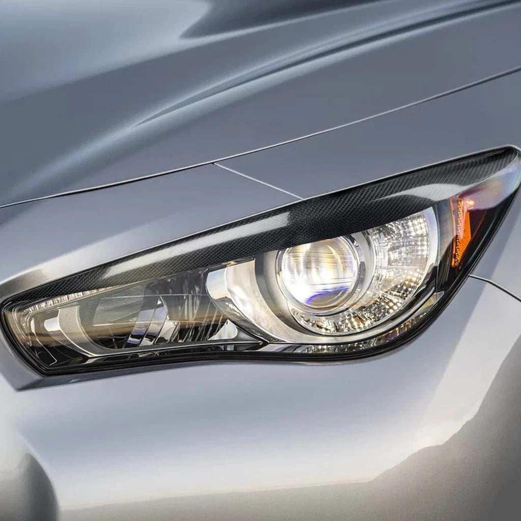 Carbon Fiber Headlight Eyelid Eyebrow Cover Trim for Infiniti Q50 2014-2018