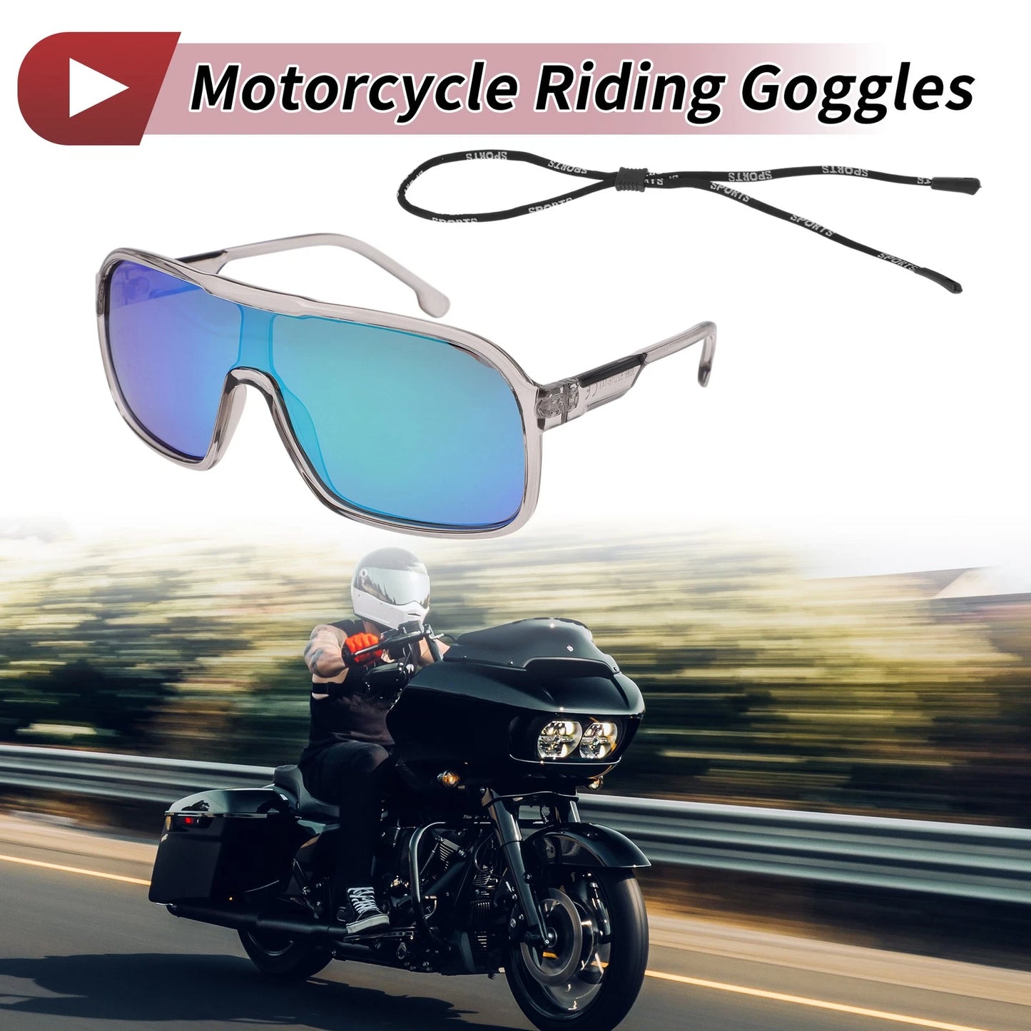 Goggles for Motorcycle Riding Green Lens Gray Frame Cellulos PC UV400