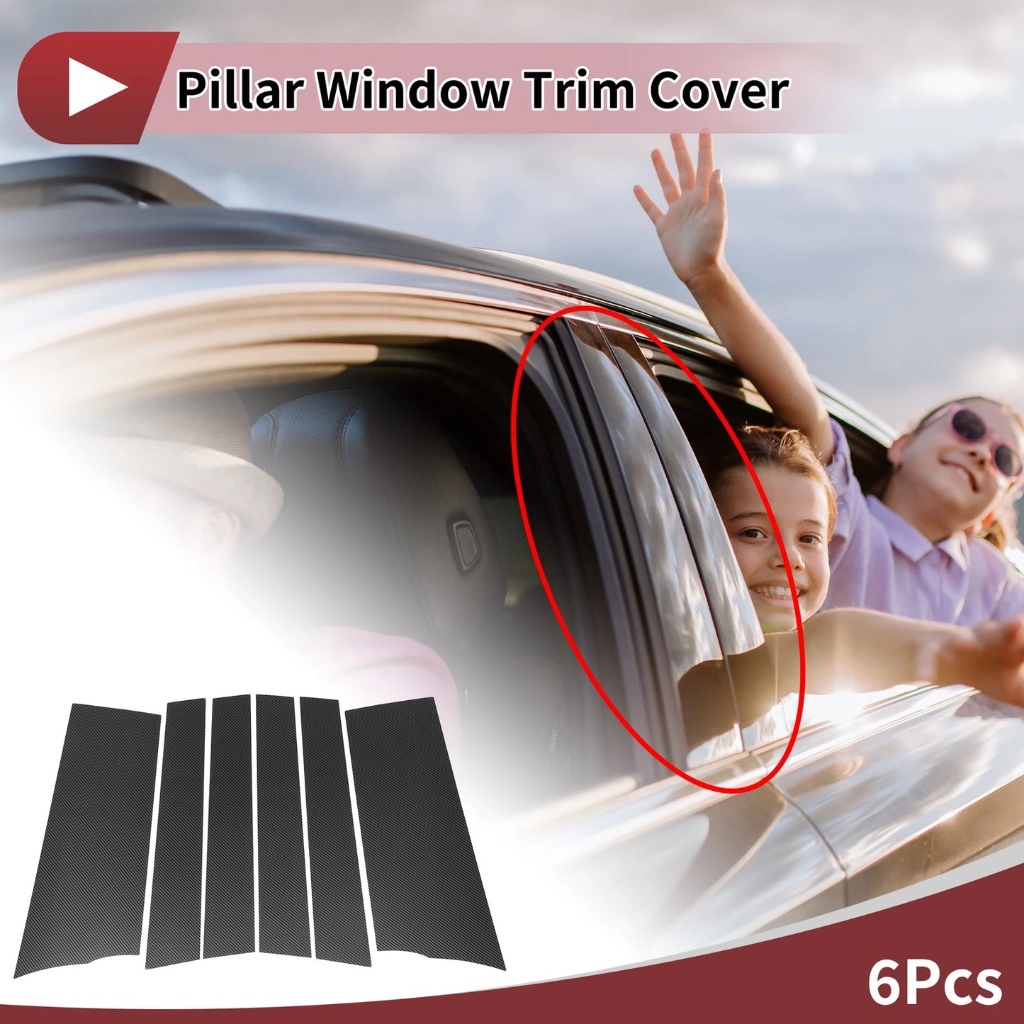 6 Pcs Car Door Pillar Window Trim for Toyota Sienta (2016-2022) Black Fiber