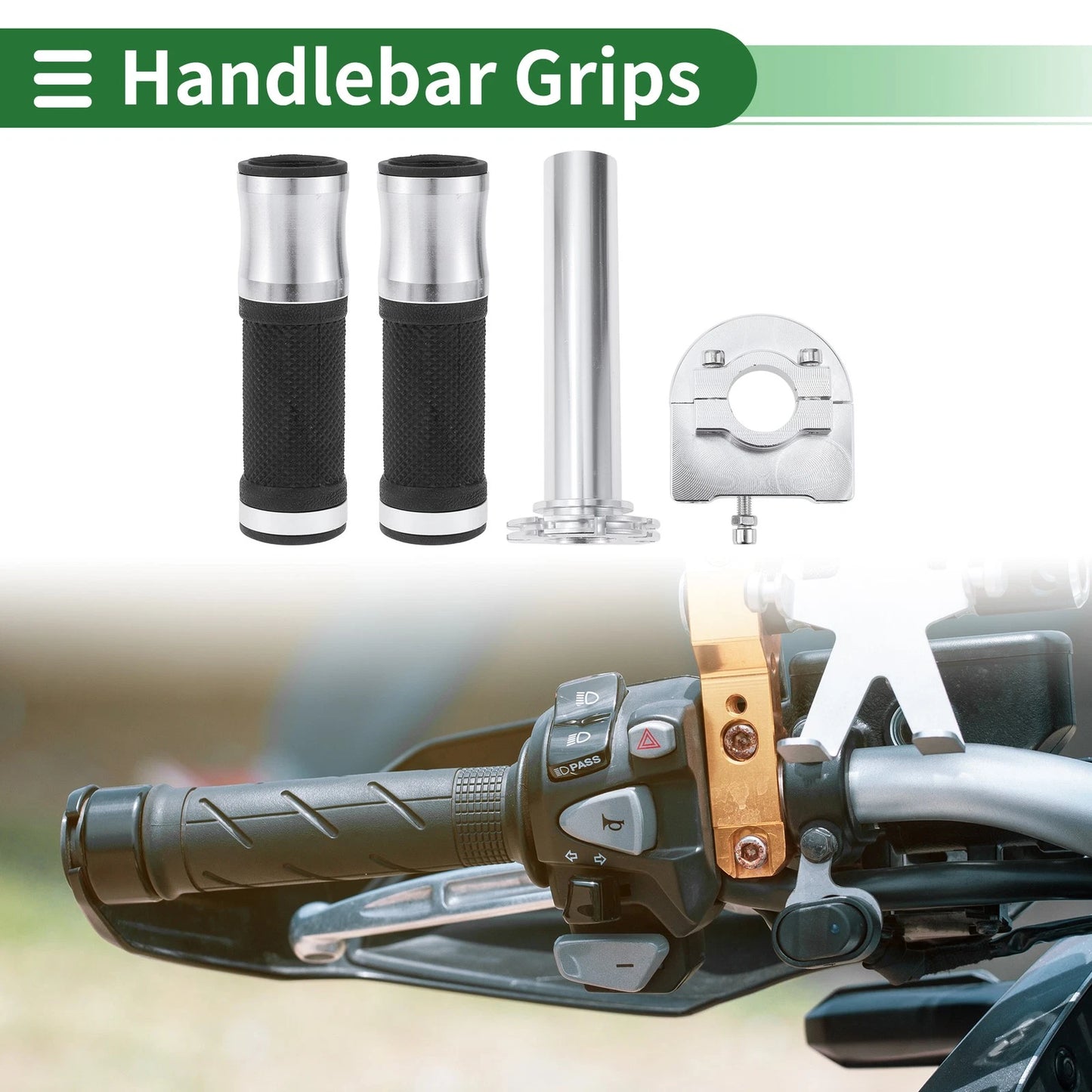 7/8 22mm Hand Grips Rubber Silver Tone for Motorcycle