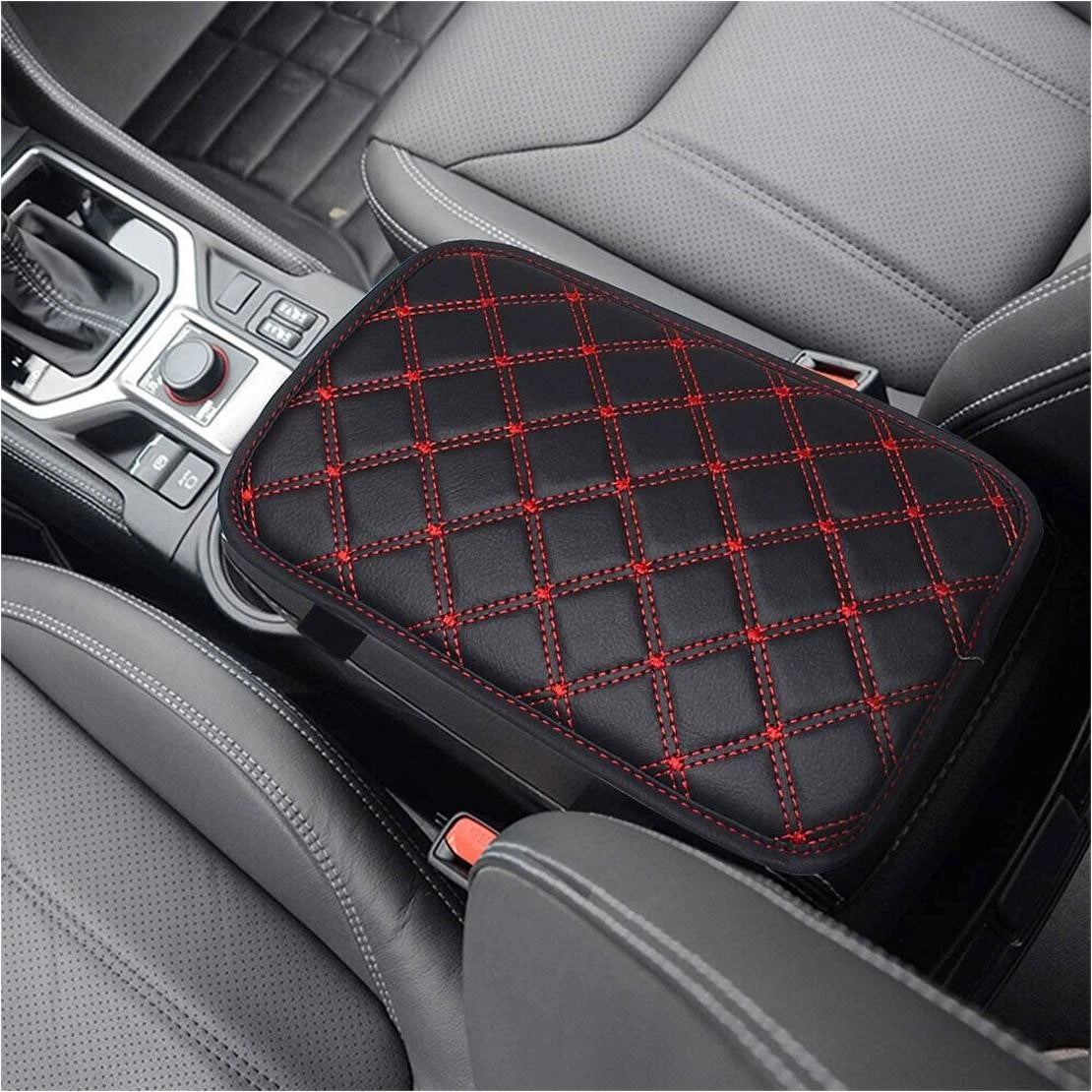 Universal Armrest Cushion Cover for Car Center Console Box Pad Black & Red Line