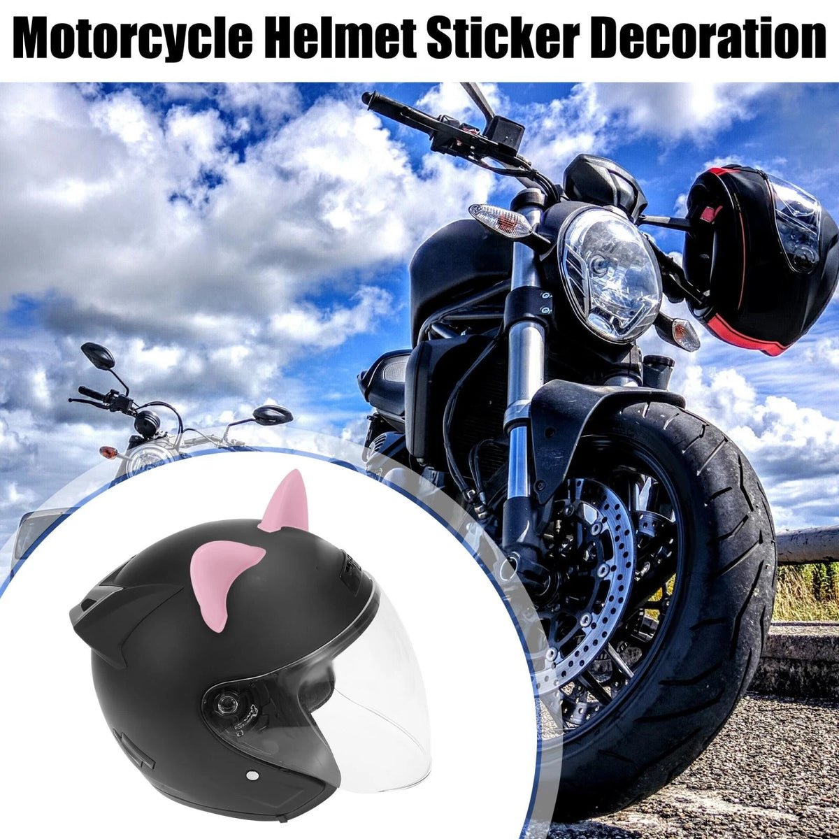 2 x Cat Ears Style Sticker Helmet Decoration for Motorcycle Pink TPU