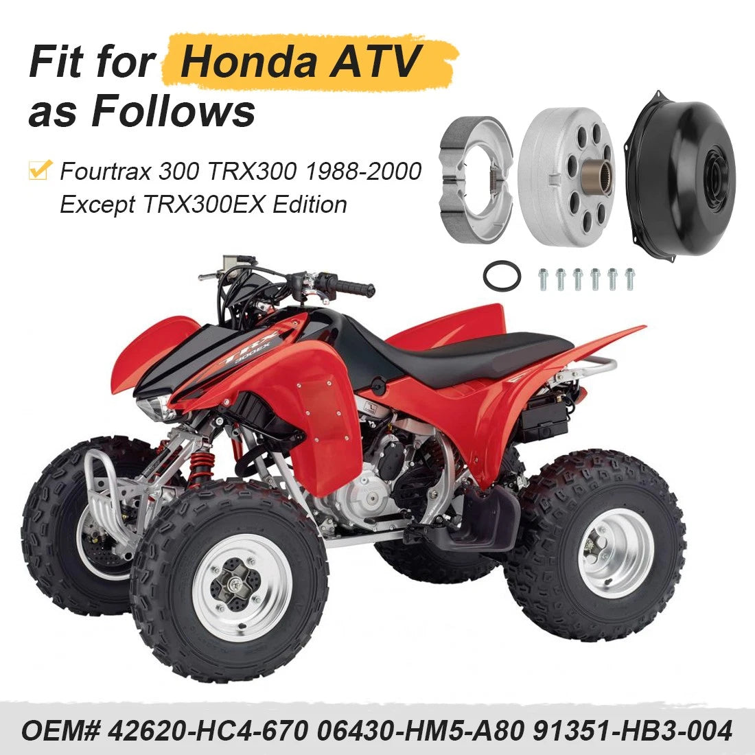 Rear Brake Drum Cover Hub Shoes for Honda Fourtrax 300 TRX300 TRX300FW (1988–2000)