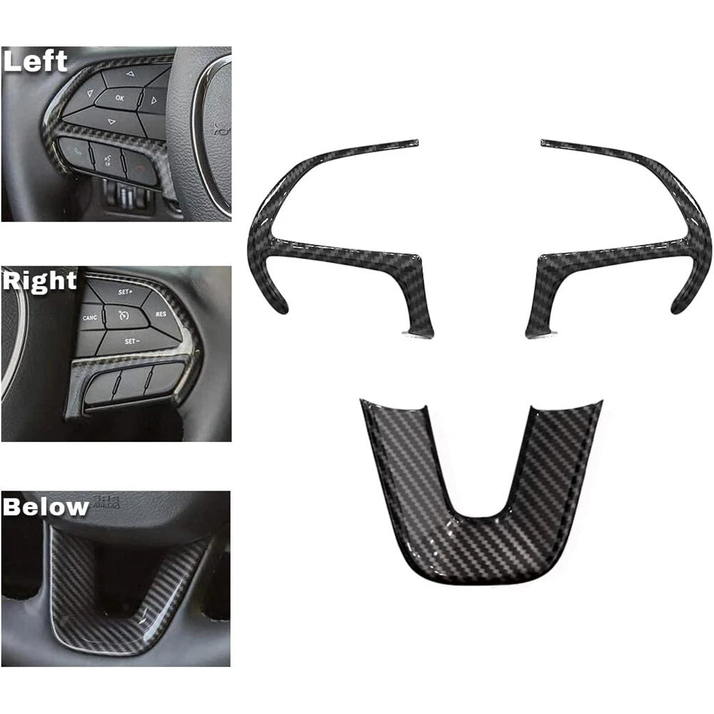 Carbon Fiber Steering Wheel Cover Trim for Dodge Challenger Durango (2015-2020)