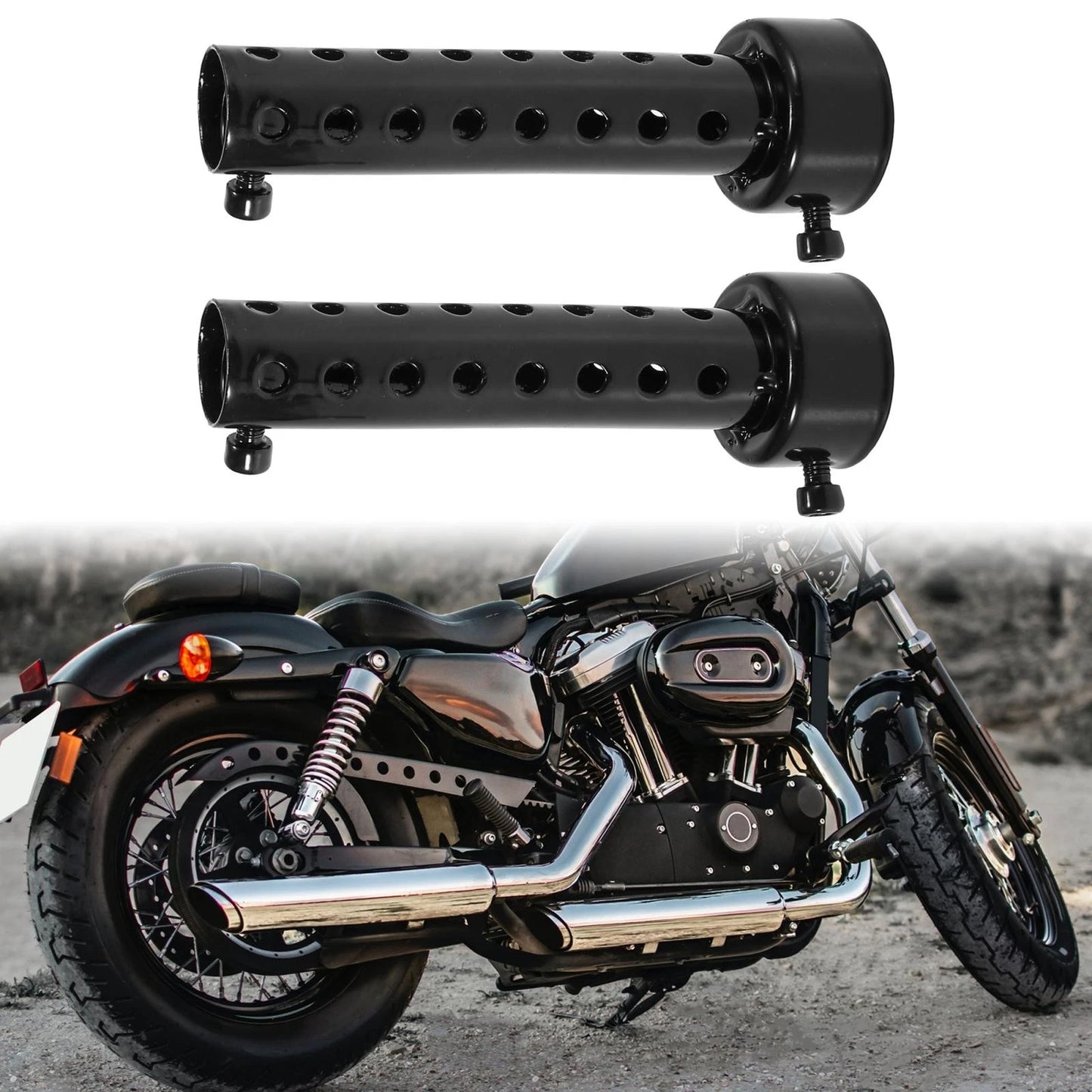 2 x 42mm Exhaust Silencer Muffler Pipe Black for Universal Motorcycle