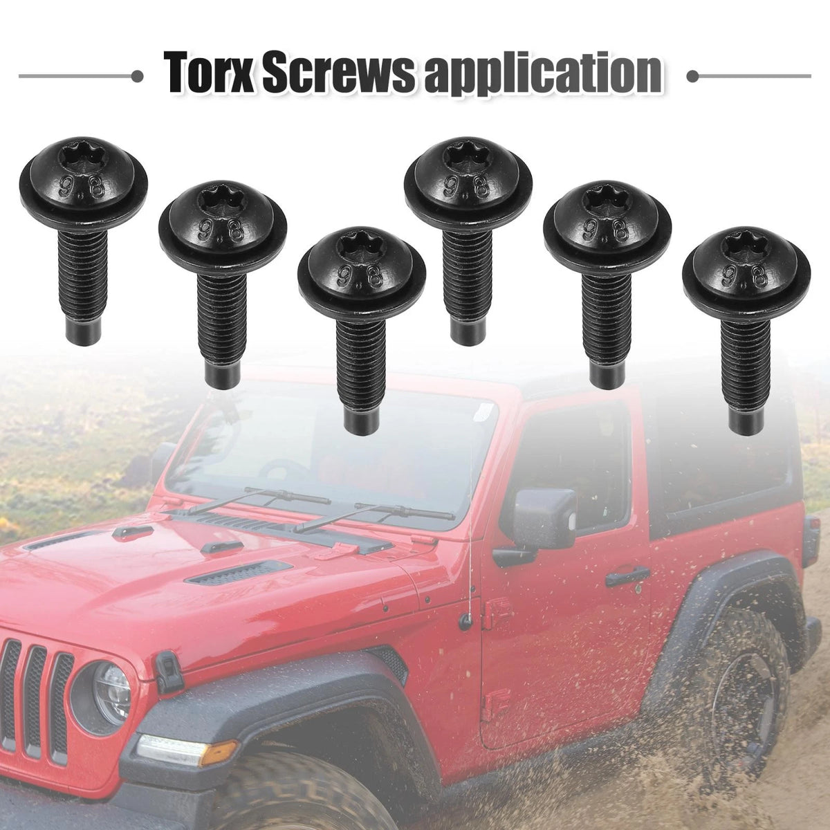 Extra Long Black Torx Screws for Jeep Wrangler (2007-2018) - 6 x Bolts