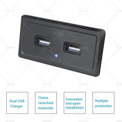 Dual USB Fast Charger Socket Power Outlet Panel 12V for Motorcycle Car RV