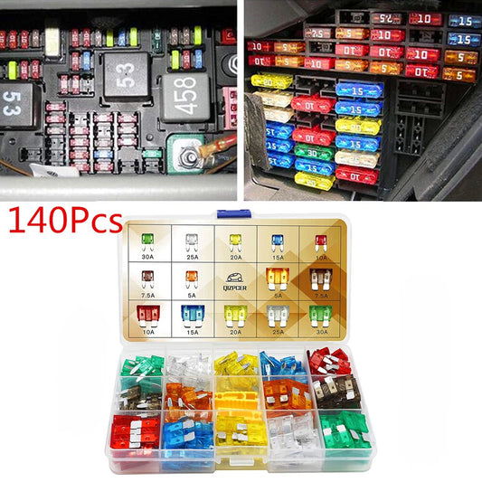 140Pcs Mixed Car Blade Fuse Kit Mini & Medium 5-30 AMP