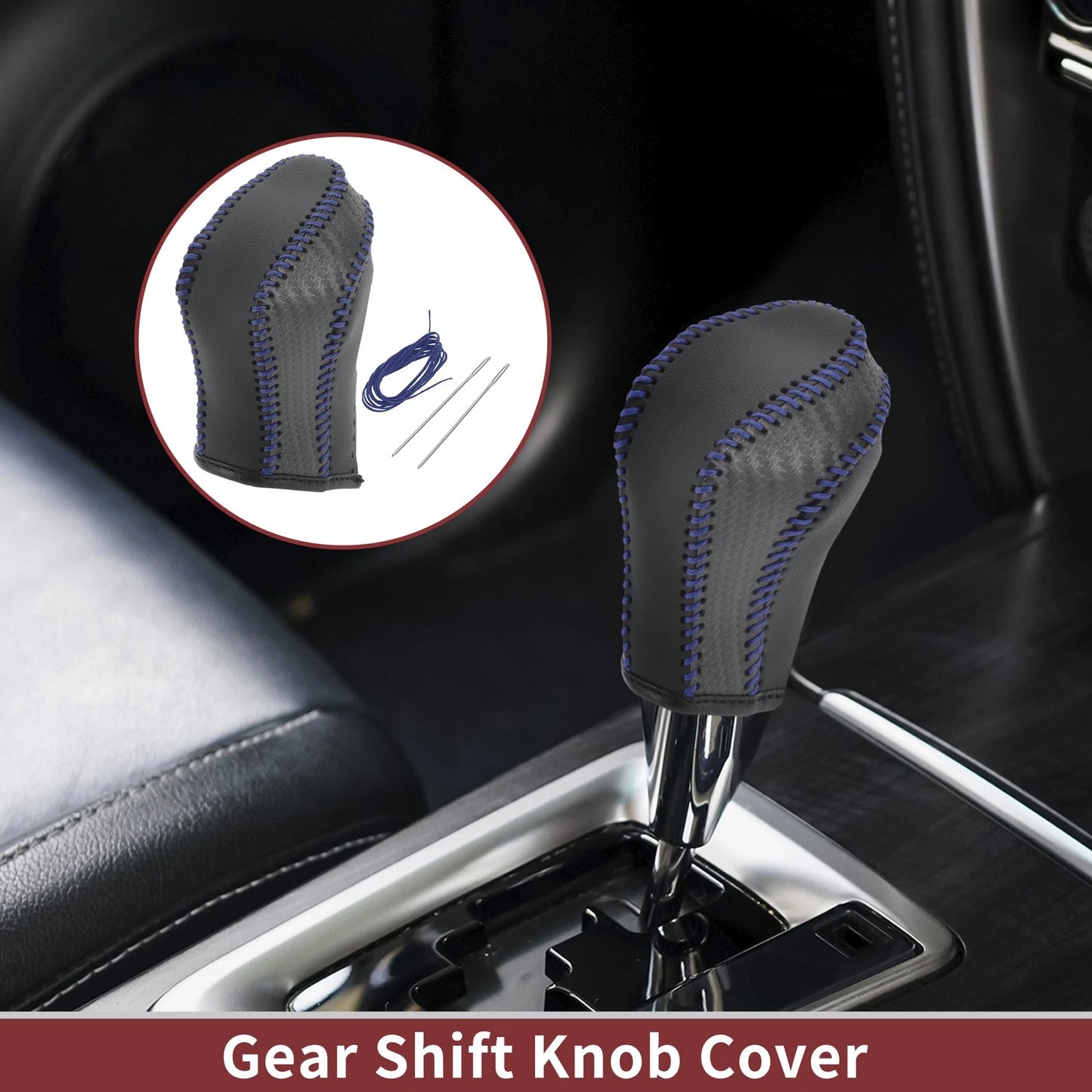 Car Gear Shift Knob Cover 1 Pc for Nissan Maxima (2016-2023) Blue Faux Leather