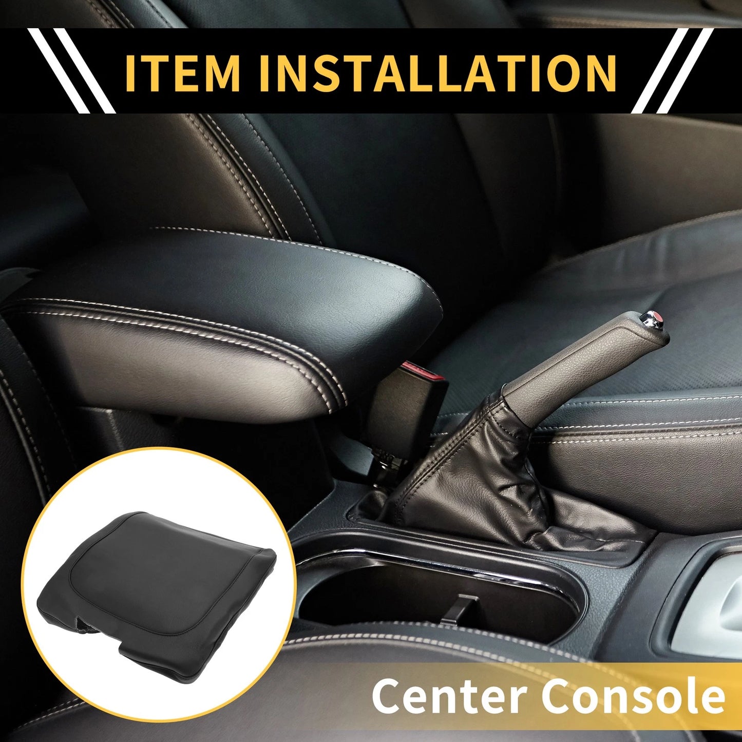 Center Console Armrest Cover for Dodge Ram Microfiber Leather Black