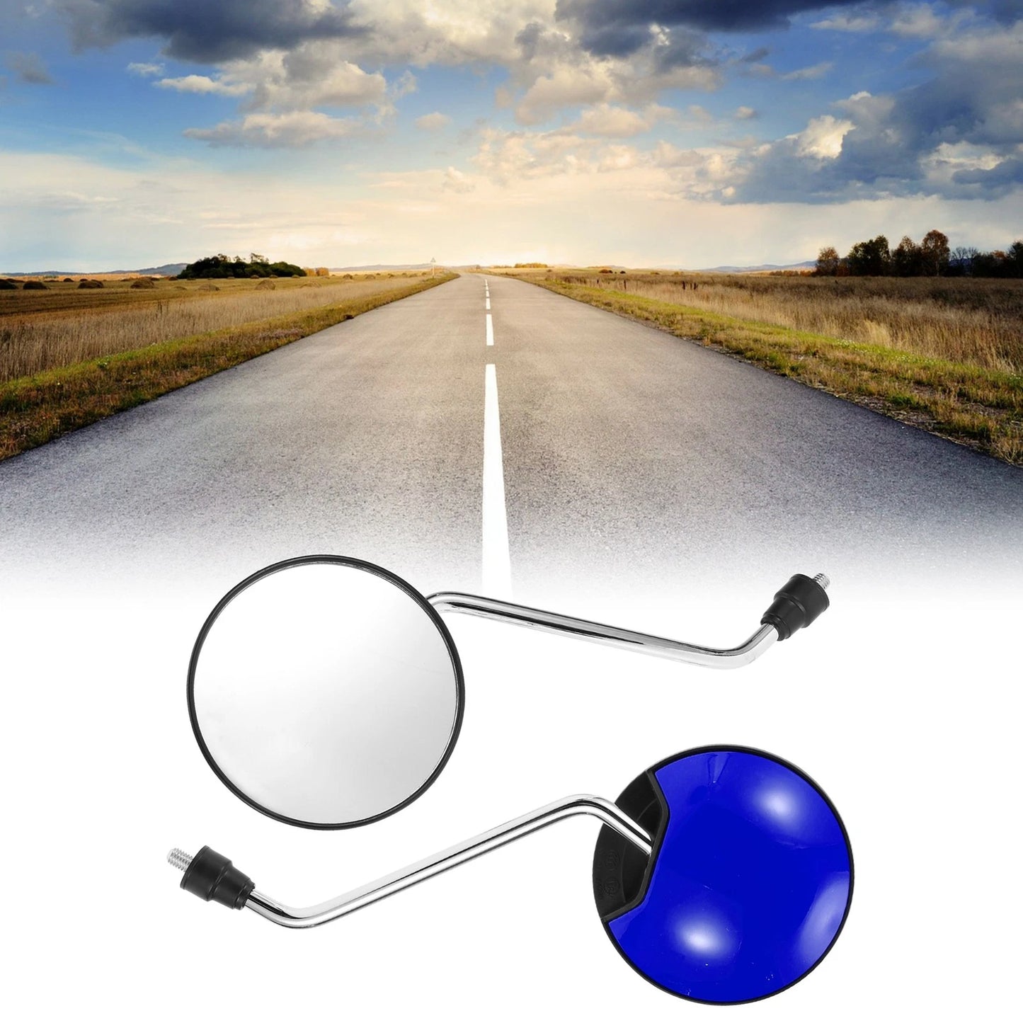 Handlebar Mirrors for M8 Motorcycle - Silver Tone Blue Iron Plastic