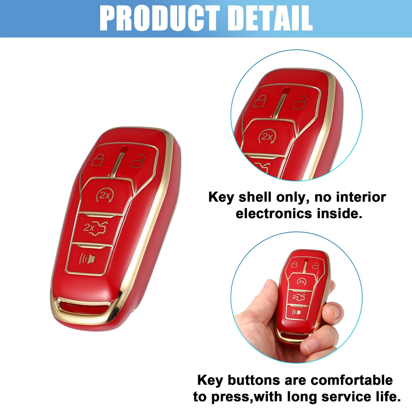 TPU Remote Key Fob Case Cover 5 Button for Ford Fusion F150 (2013-2020)