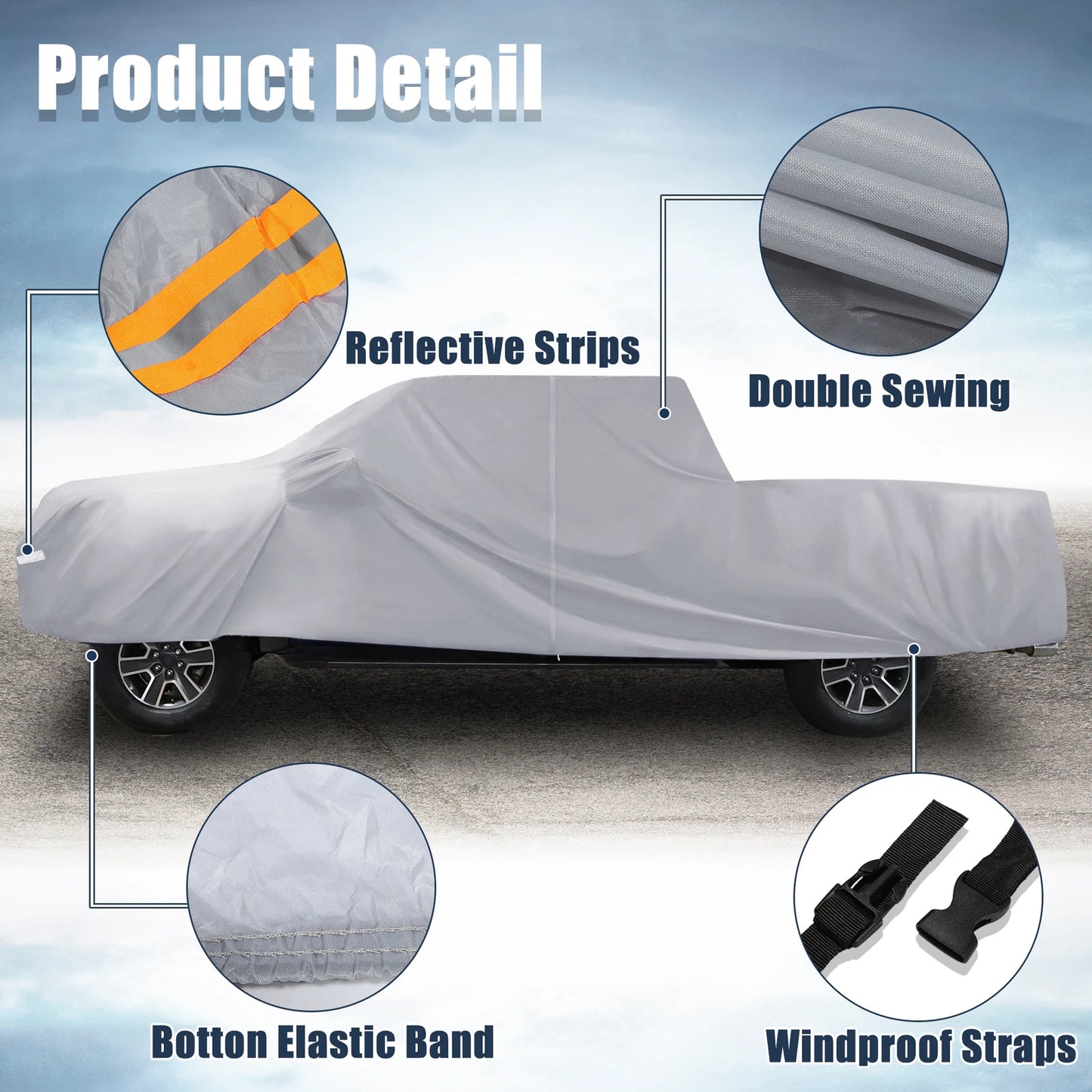 Pickup Truck Car Cover for Toyota Tacoma Crew Cab 4-Door 2005-2021 Gray