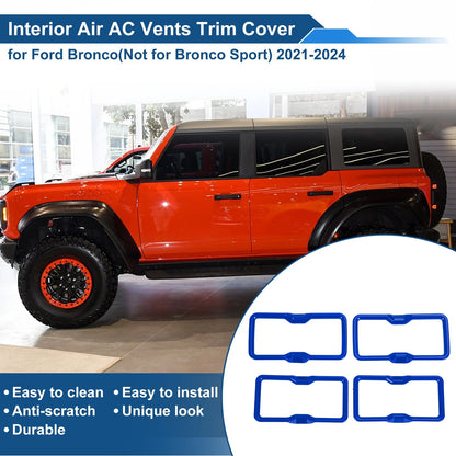 Air Condition Outlet Vent Trim Cover Frame Blue for Ford Bronco (2021-2024) 4Pcs