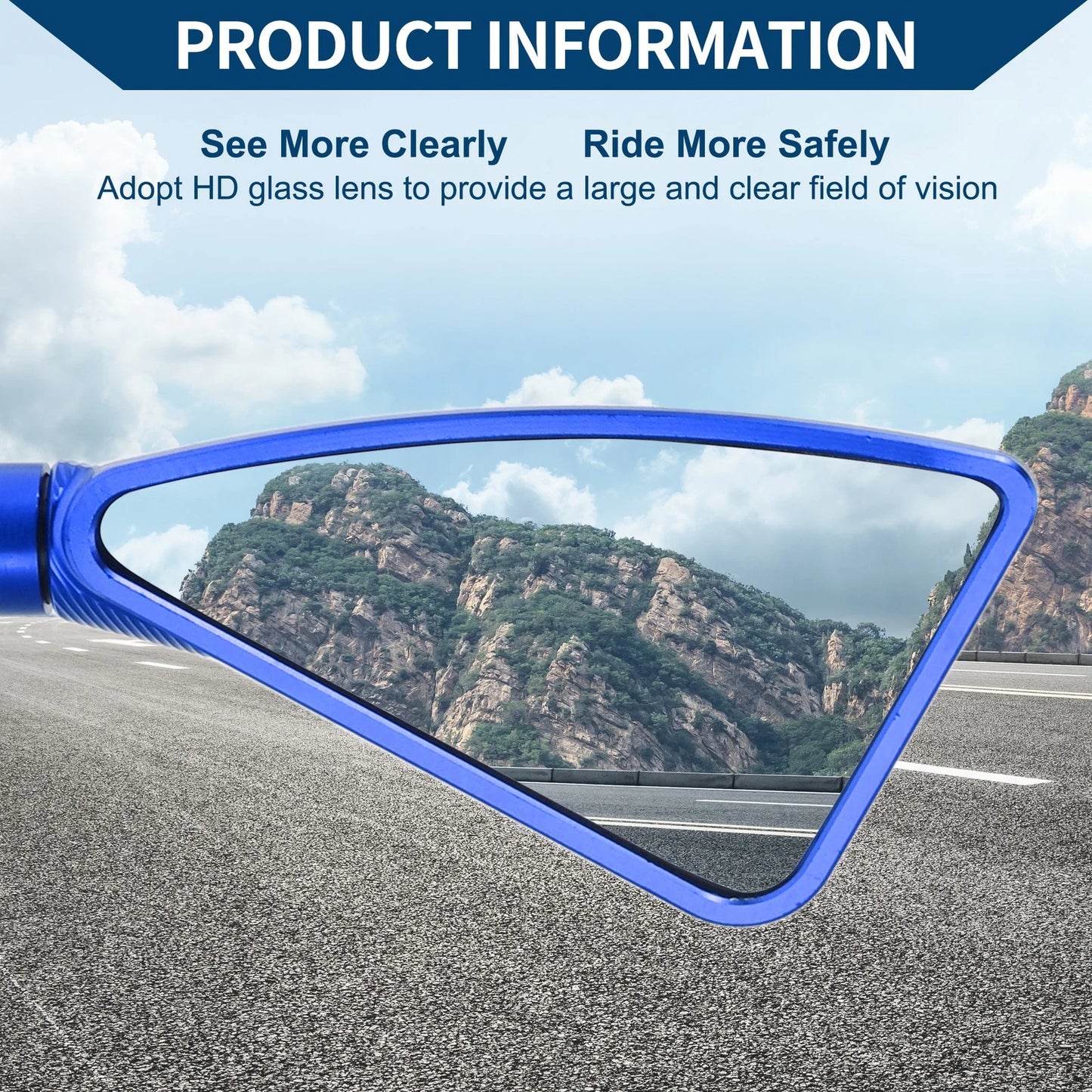 Motorcycle Rear View Mirrors Triangle Blue Aluminum Alloy for Make Model