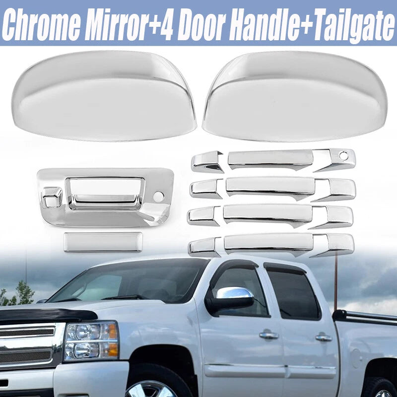Top Mirror + 4 Door Handles + Tailgate Cover for 07-13 Chevy Silverado