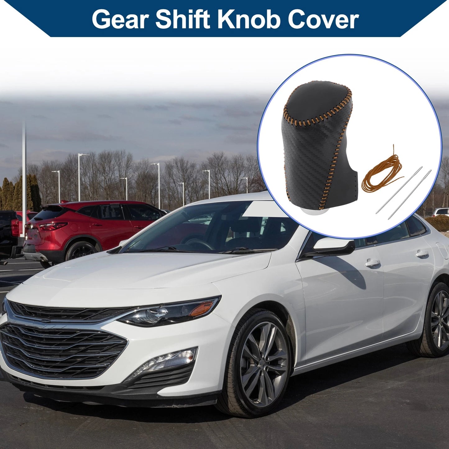 Gear Shift Knob Cover for Chevrolet Equinox Black Carbon Fiber Brown