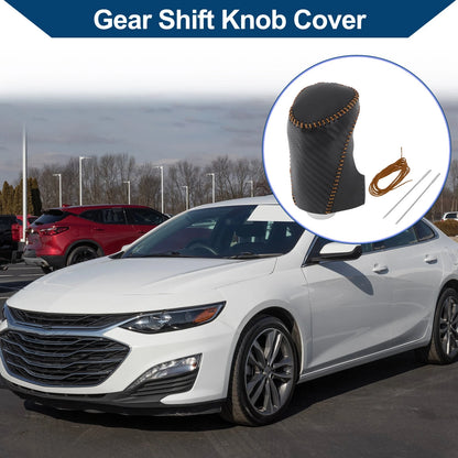 Gear Shift Knob Cover for Chevrolet Equinox Black Carbon Fiber Brown