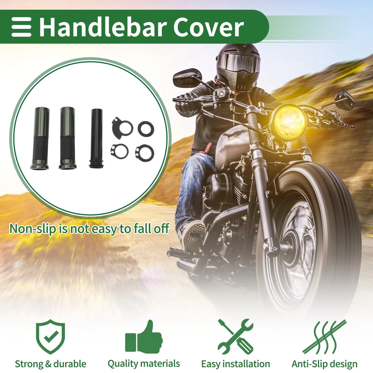 7/8 22mm Motorcycle Hand Grips Cover Kit Handlebar Grips Black Titanium Tone