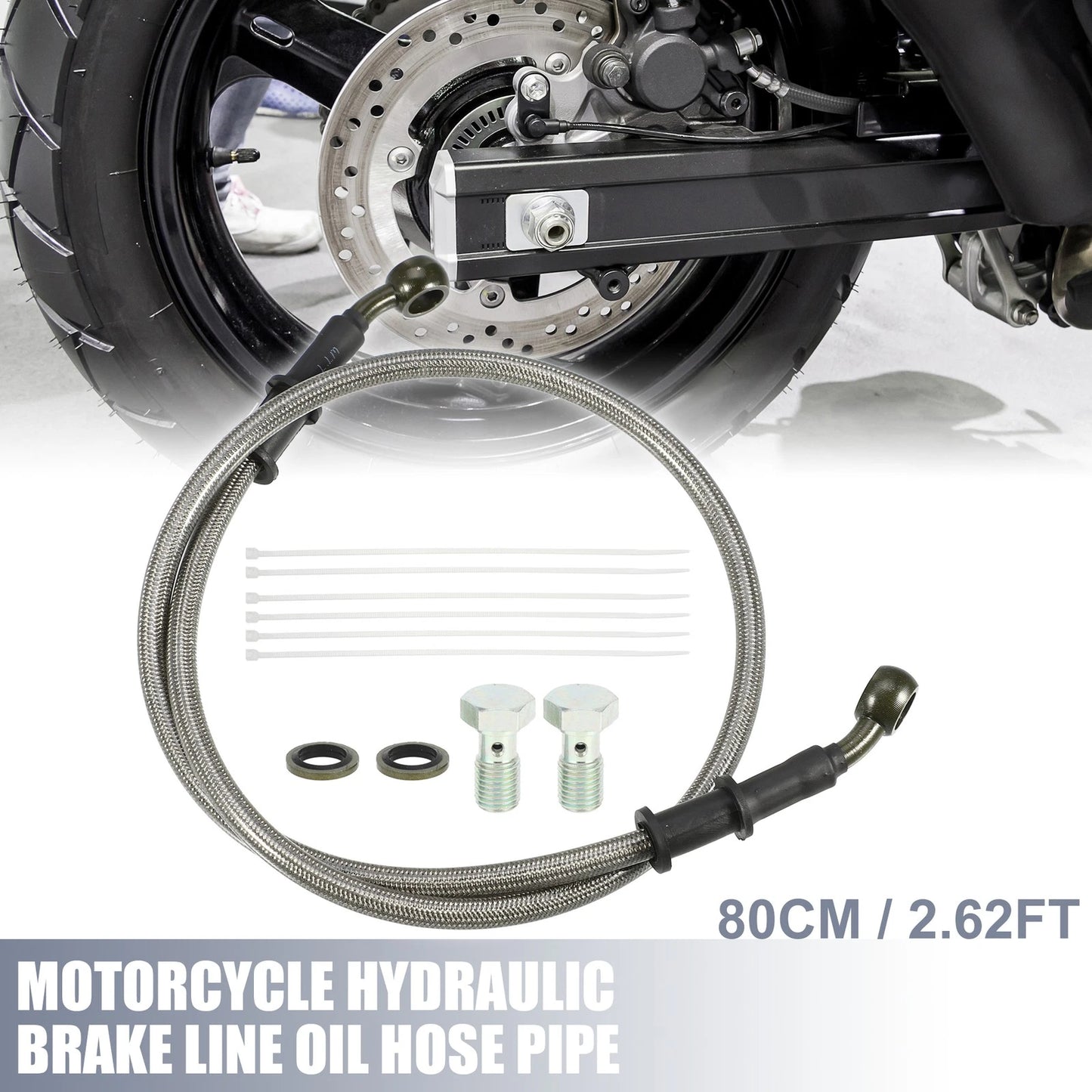 Set 80cm Motorcycle Hydraulic Brake/Clutch Line Hose with Screws for Motorcycle