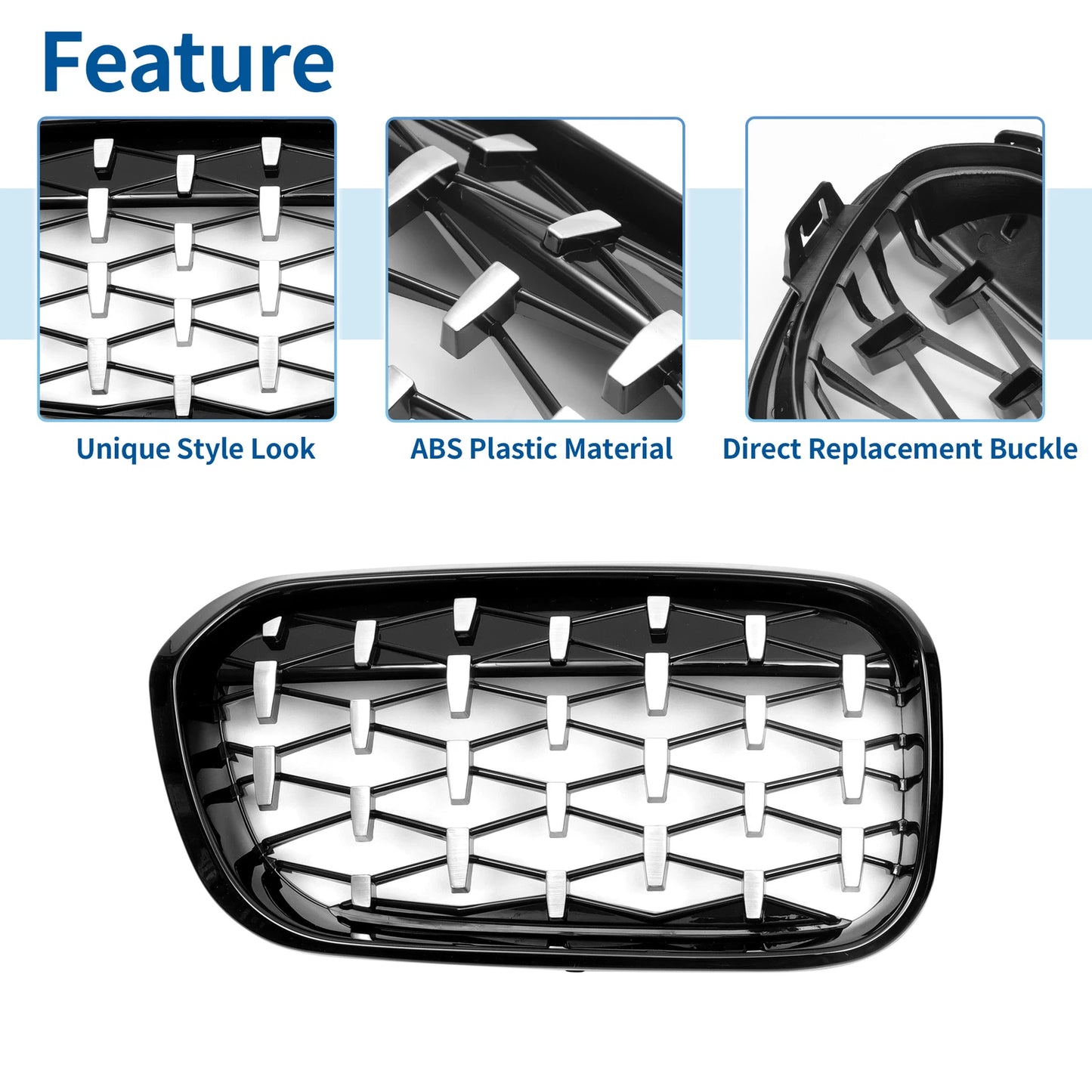 Front Upper Bumper Grille for BMW 1 Series (2012-2019) - Chrome Silver Tone